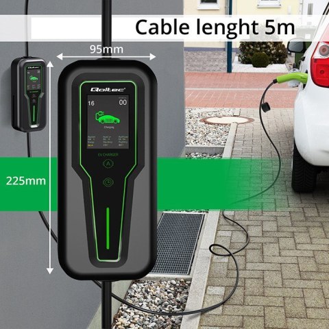 Qoltec 52467 Mobilna ładowarka do samochodu elektrycznego EV z regulacją 2w1 Typ2 | 11kW | 3 Fazy | CEE 5 PIN| LCD |Przenośna | 