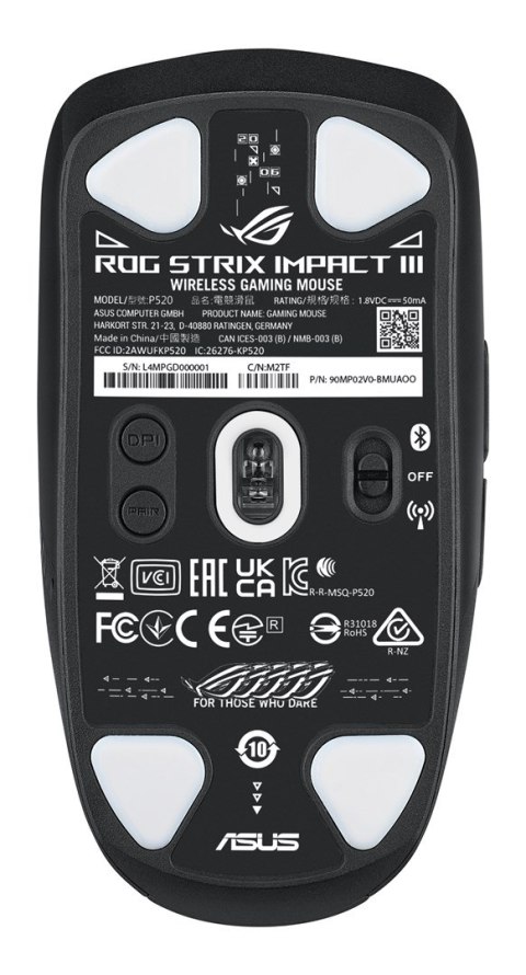 ASUS ROG Strix Impact III Wireless myszka Gaming Oburęczny RF Wireless + Bluetooth Optyczny 36000 DPI