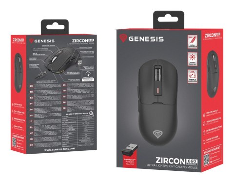 GENESIS Zircon 660 myszka Gaming Po prawej stronie RF Wireless + Bluetooth + USB Type-A Optyczny 12000 DPI