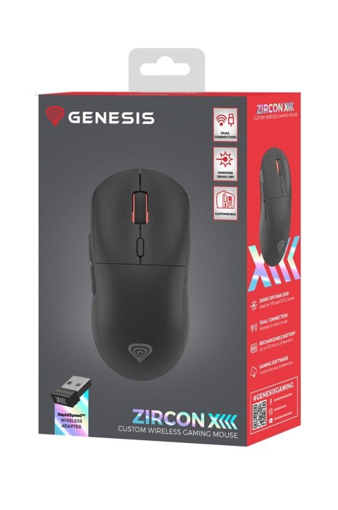 GENESIS Zircon XIII myszka Gaming Oburęczny RF Wireless + USB Type-C Optyczny 26000 DPI