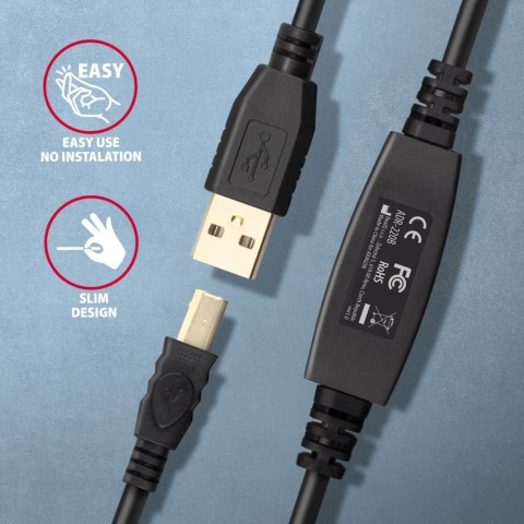 Axagon ADR-220B USB 2.0 A-M -> B-M active connecting/repeater cable 20m - Kabel - Digital/Daten kabel USB USB A USB B Czarny