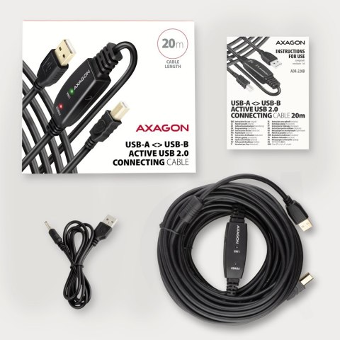 Axagon ADR-220B USB 2.0 A-M -> B-M active connecting/repeater cable 20m - Kabel - Digital/Daten kabel USB USB A USB B Czarny