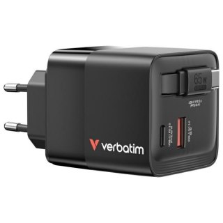 Verbatim Ładowarka sieciowa GaN 65W 2xUSB-C/USB-A + Adapter EU/UK/US czarny/black 32217