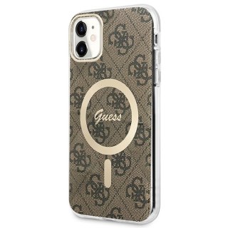 Zestaw Guess GUBPN61H4EACSW Case+Charger iPhone 11 6,1" brązowy/brown hard case 4G Print MagSafe