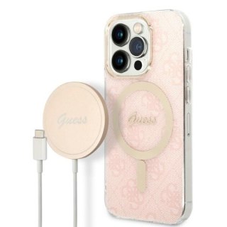 Zestaw Guess GUBPP14XH4EACSP Case+ Charger iPhone 14 Pro Max 6,7" różowy/pink hard case 4G Print MagSafe