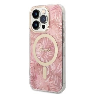 Zestaw Guess GUBPP14XHJEACSP Case+ Charger iPhone 14 Pro Max 6,7" różowy/pink hard case Jungle MagSafe