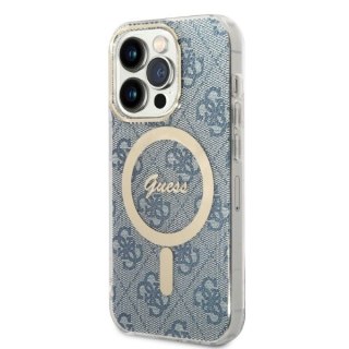 Zestaw Guess GUBPP14LH4EACSB Case+ Charger iPhone 14 Pro 6,1" niebieski/blue hard case 4G Print MagSafe