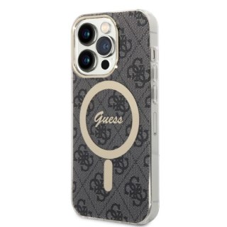 Zestaw Guess GUBPP14LH4EACSK Case+ Charger iPhone 14 Pro 6,1" czarny/black hard case 4G Print MagSafe