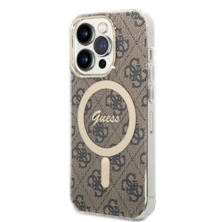 Zestaw Guess GUBPP14LH4EACSW Case+ Charger iPhone 14 Pro 6,1" brązowy/brown hard case 4G Print MagSafe