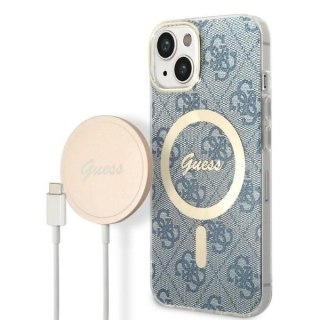 Zestaw Guess GUBPP14MH4EACSB Case+ Charger iPhone 14 Plus / 15 Plus 6.7" niebieski/blue hard case 4G Print MagSafe