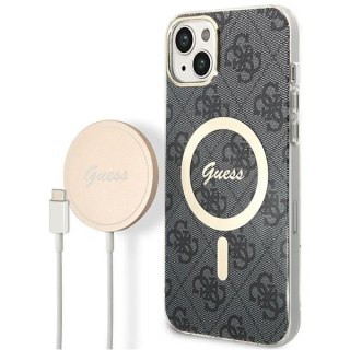 Zestaw Guess GUBPP14MH4EACSK Case+ Charger iPhone 14 Plus / 15 Plus 6.7" czarny/black hard case 4G Print MagSafe