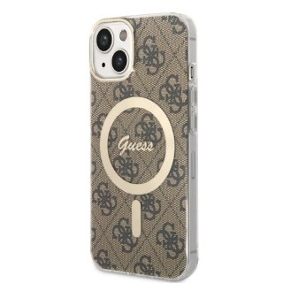 Zestaw Guess GUBPP14MH4EACSW Case+ Charger iPhone 14 Plus / 15 Plus 6.7" brązowy/brown hard case 4G Print MagSafe