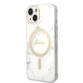 Zestaw Guess GUBPP14MHMEACSH Case+ Charger iPhone 14 Plus / 15 Plus 6.7" biały/white hard case Marble MagSafe