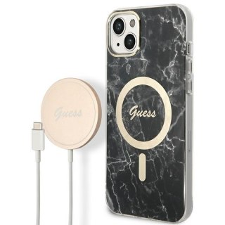 Zestaw Guess GUBPP14MHMEACSK Case+ Charger iPhone 14 Plus / 15 Plus 6.7" czarny/black hard case Marble MagSafe