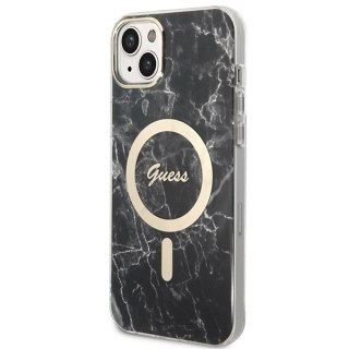 Zestaw Guess GUBPP14MHMEACSK Case+ Charger iPhone 14 Plus / 15 Plus 6.7" czarny/black hard case Marble MagSafe