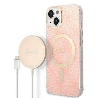 Zestaw Guess GUBPP14SH4EACSP Case+ Charger iPhone 14 / 15 / 13 6,1" różowy/pink hard case 4G Print MagSafe