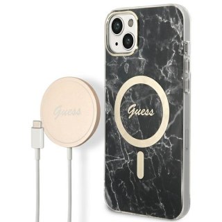 Zestaw Guess GUBPP14SHMEACSK Case+ Charger iPhone 14 / 15 / 13 6,1" czarny/black hard case Marble MagSafe