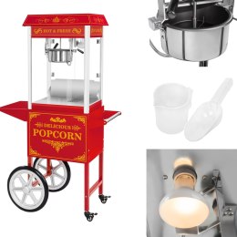 Profesjonalna wydajna maszyna do popcornu mobilna na wózku 230V 1.5kW czerwona Royal Catering