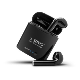 Słuchawki bezprzewodowe SAVIO TWS-02 (douszne; bezprzewodowe, Bluetooth; z wbudowanym mikrofonem; kolor czarny