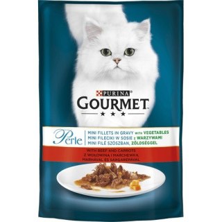 GOURMET PERLE mini fileciki w sosie z wołowiną i marchewką - mokra karma dla kota - saszetka 85 g