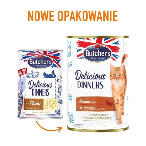 BUTCHER'S Delicious Dinners Kawałki z dziczyzną w galaretce - mokra karma dla kota - 400 g