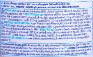 Butcher's Delicious Dinners Cat- mokra karma dla kota z wołowiną i wątróbką w formie musu - puszka - 85 g