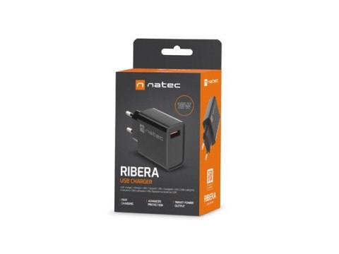 NATEC ŁADOWARKA SIECIOWA RIBERA USB-A 18W CZARNA NUC-2058