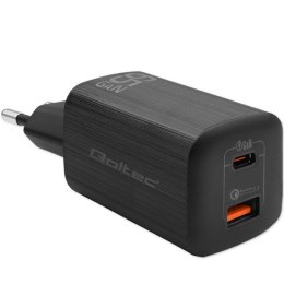 QOLTEC ŁADOWARKA SIECIOWA 65W GAN ULTRA | 5-20V | 2.25-3.25A | 1 X USB TYP C PD | 1 X USB QC 3.0 | CZARNA