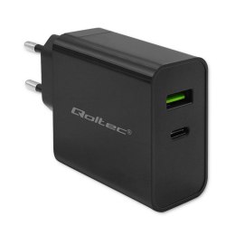 QOLTEC ŁADOWARKA SUPER QUICK PD | 1XUSB-C | 1XUSB | 45W | 5-20V | 2.25-3A | CZARNA