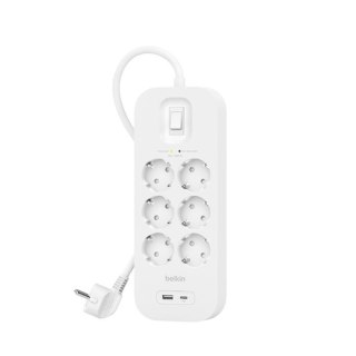 Listwa zasilająca Belkin Power Surge 6-PORT + 1xUSB-A +1xUSB-C 2.4A PD 650J 2m White Schuko