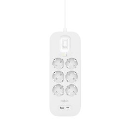 Listwa zasilająca Belkin Power Surge 6-PORTS + 1xUSB-A +1xUSB-C PD 650J White