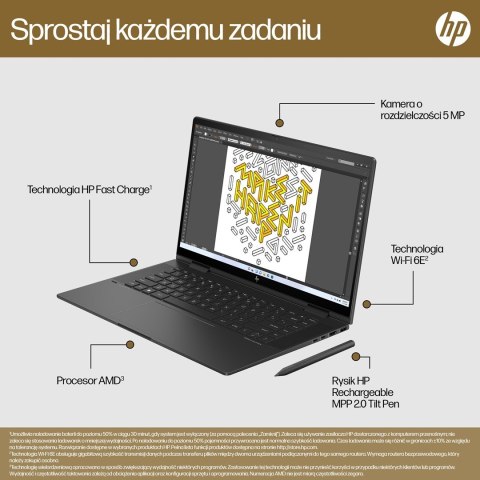 HP ENVY x360 15-fh0006nw Ryzen 5 7530U 15.6"FHD Touch IPS 250nits 16GB LPDDR4 SSD512 Radeon Integrated Graphics No ODD Win11 2Y 