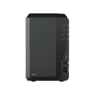 NAS Synology DS223; Tower; 2x (3.5" SATA HDD)/2.5" HDD SSD); Realtek RTD1619B;,2GB DDR4, 1x 1GbE RJ-45