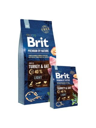 BRIT PREMIUM BY NATURE Light - sucha karma z indykiem i owsem dla psów dorosłych z nadwagą - 15 kg