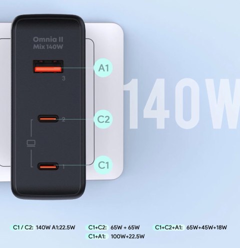 AUKEY PA-B7O ŁADOWARKA SIECIOWA GAN USB-C 140W PD