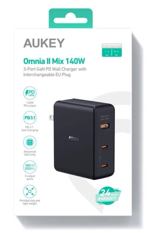 AUKEY PA-B7O ŁADOWARKA SIECIOWA GAN USB-C 140W PD