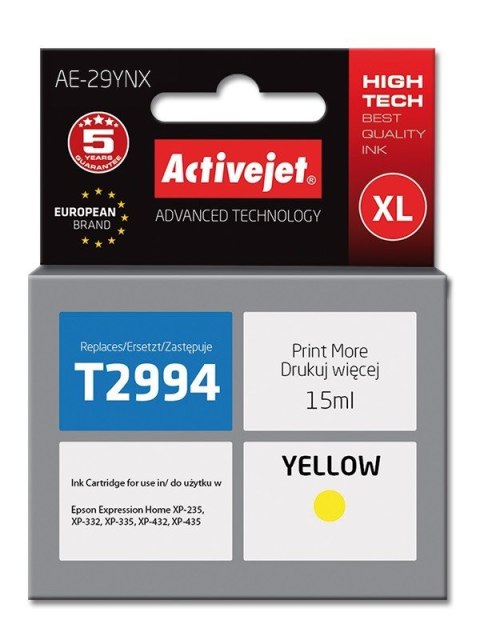 Activejet AE-29YNX Tusz (zamiennik Epson 29XL T2994; Supreme; 15 ml; żółty)