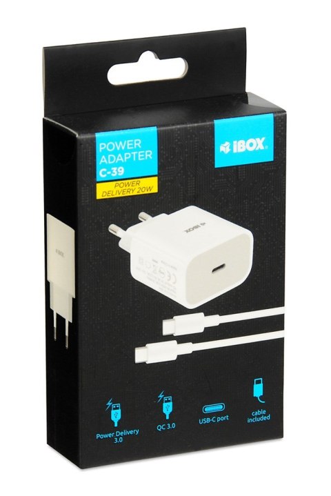 ŁADOWARKA SIECIOWA I-BOX C-39 USB-C PD20W Z KABLEM