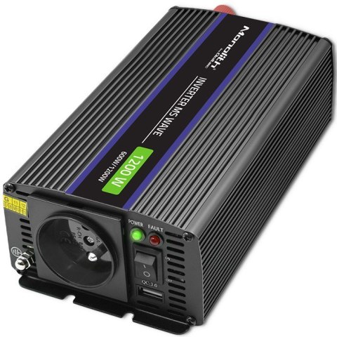 QOLTEC PRZETWORNICA NAPIĘCIA MONOLITH 1200 MS WAVE | 12V NA 230V | 600/1200W | USB