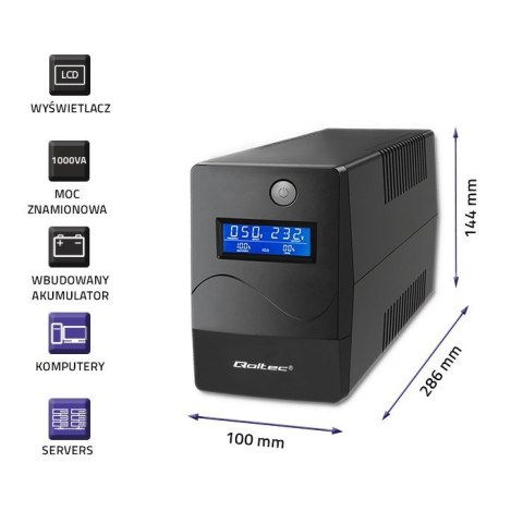 QOLTEC ZASILACZ AWARYJNY UPS 1000VA | 600W | LCD | USB | RJ45