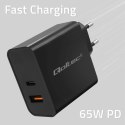 Qoltec Ładowarka Super Quick PD |1xUSB-C | 1xUSB | 65W | 5-20V | 1.5-3.25A | Czarna