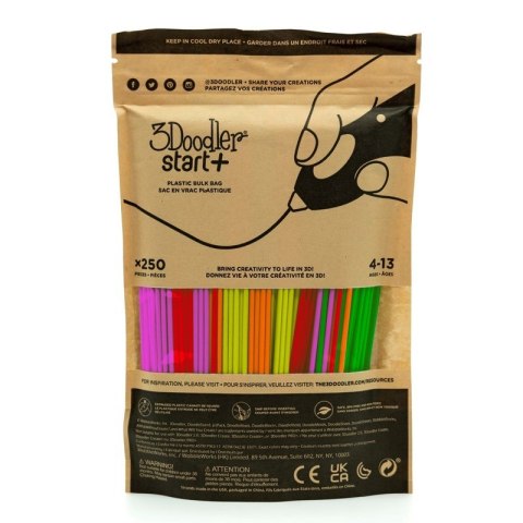 3DOODLER START FILAMENT ECO 2.5MM, 250 SZTUK, 5 KOLORÓW (NEON CZERW,POM,ZIEL,RÓŻ,ZÓŁĆ), NEON GLOW 3DS-ECO-MIX3-250