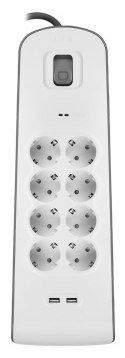 Listwa zasilająca Belkin Power Surge 8-PORT + 2xUSB-A 2.4A 900J Grey/White Schuko