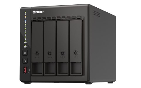 Qnap TS-453E-8G, Tower, 4 x 2.5"/3.5" SATA , Intel Celeron J6412 4C/4T, 8 GB DDR4 onboard not expandable, 2 x 2.5GbE, External a