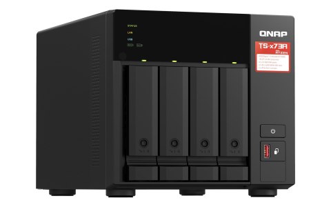 Zestaw Qnap TS-473A-SW5T (TS-473A-8G + switch QSW-1105-5T 5x2.5GbE), Tower, 3.5" SATA, AMD Ryzen V1500B 4C/8T, 8GB DDR4 (Max. 64