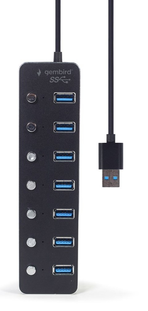 GEMBIRD HUB USB 3.1 (GEN 1) 7-PORTOWY Z PRZEŁĄCZNIKAMI, CZARNY