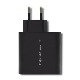 QOLTEC ŁADOWARKA SIECIOWA 63W | 5-20V | 1.5-3A | USB TYP C PD | USB QC 3.0 | CZARNA