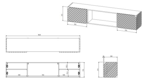 Szafka RTV LARA 183x35x37 czarny mat + biały kominek