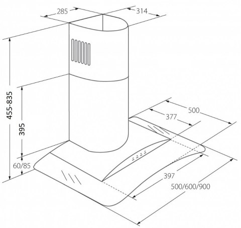 Okap kominowy AKPO WK-4 LARGO 90 CZARNY (399,1 m3/h; 900mm; kolor srebrny)