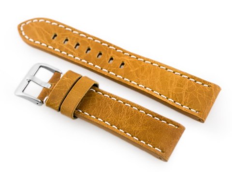 Pasek skórzany do zegarka W48 - PREMIUM - camel/białe - 24mm